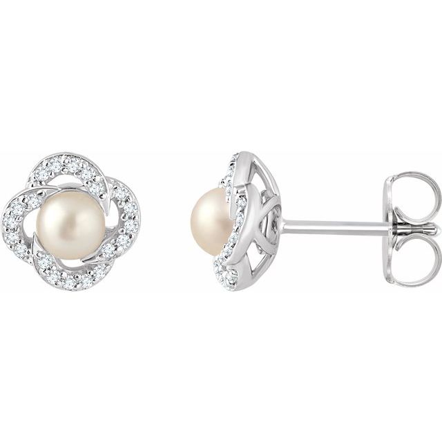 14K White Cultured Freshwater Pearl & 1/6 CTW Diamond Earrings - Elegant Pearl Jewelry