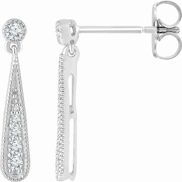 14K White Natural Diamond Teardrop Earrings - 1/6 CTW