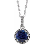Sterling Silver Lab-Grown Blue Sapphire & .01 CTW Natural Diamond 18" Necklace
