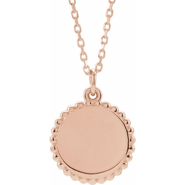 14K Rose Engravable Beaded Disc Necklace (Part No: 86472:144:P)
