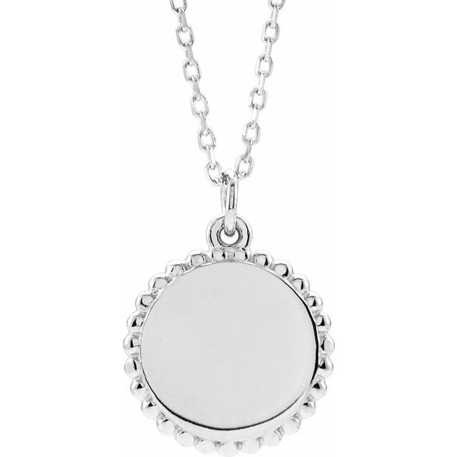 Platinum Engravable Beaded Disc Necklace 16-18" - Part 86472