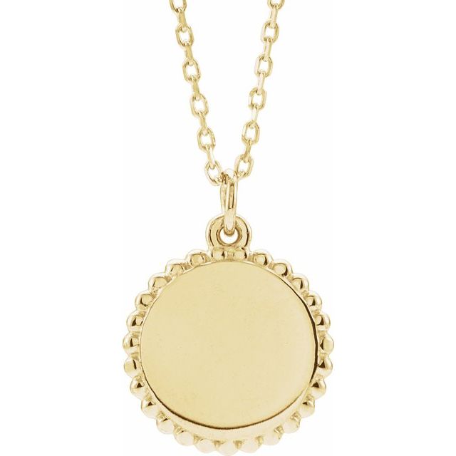 14K Yellow Engravable Beaded Disc Necklace 16-18" - Part 86472:142:P