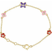 10K Yellow Natural Diamond Youth Flower and Double Heart Bracelet Collection