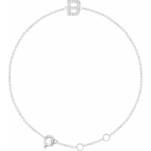 14K White .07 CTW Natural Diamond Initial B 6-7" Bracelet