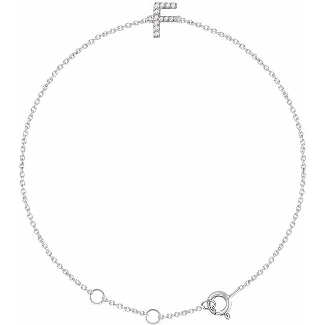 14K White .05 CTW Natural Diamond Initial F 6-7" Bracelet