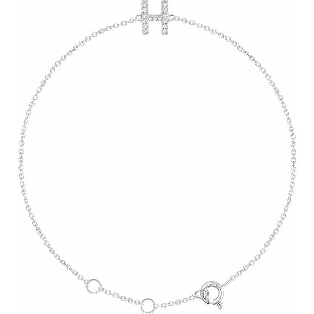 14K White .06 CTW Natural Diamond Initial H 6-7" Bracelet