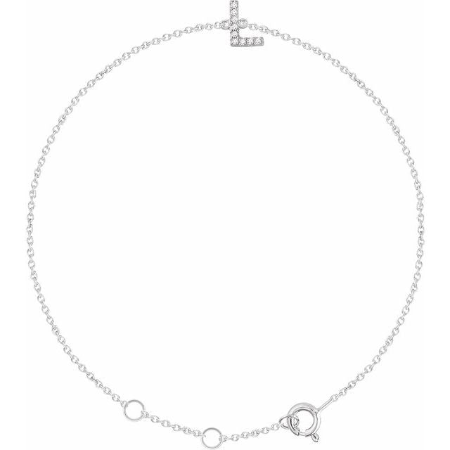 14K White .04 CTW Natural Diamond Initial L 6-7" Bracelet