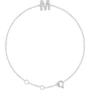 14K White .07 CTW Natural Diamond Initial M 6-7" Bracelet