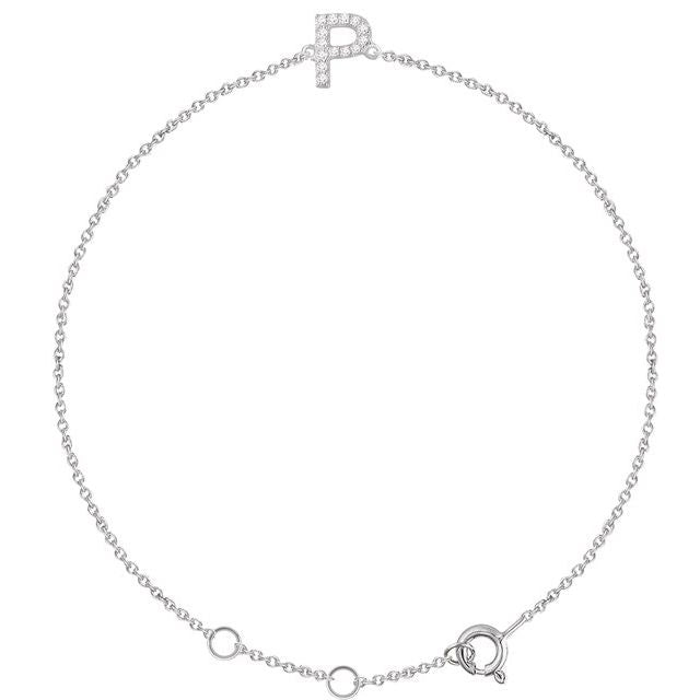 14K White .05 CTW Natural Diamond Initial P 6-7" Bracelet