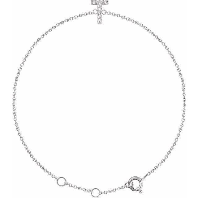 14K White .05 CTW Natural Diamond Initial T 6-7" Bracelet