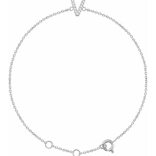 14K White .05 CTW Natural Diamond Initial V 6-7" Bracelet
