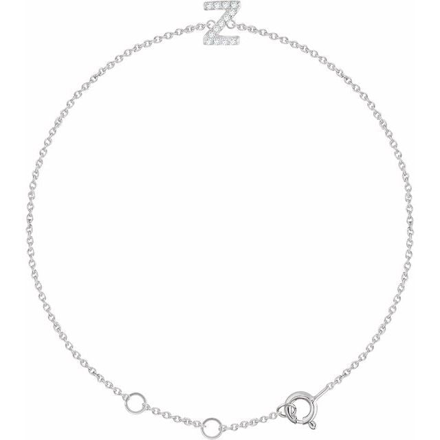 14K White .06 CTW Natural Diamond Initial Z 6-7" Bracelet