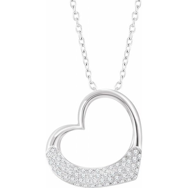 14K White 1/5 CTW Natural Diamond Heart Necklace - 16-18" by Brand Name