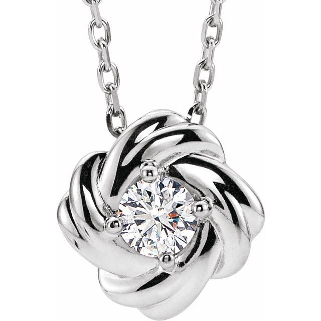 14K White Diamond Knot Necklace 16-18" - 1/6 CTW | Elegant Jewelry