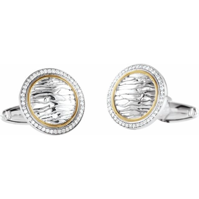 Sterling Silver & 14K Yellow 1/2 CTW Natural Diamond Elephant Print Cuff Links