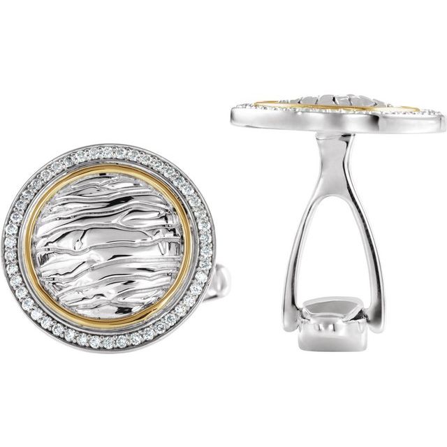 Sterling Silver & 14K Yellow 1/2 CTW Natural Diamond Elephant Print Cuff Links