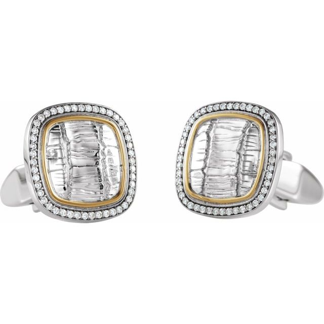 Sterling Silver & 14K Yellow 1/2 CTW Natural Diamond Alligator Print Cuff Links