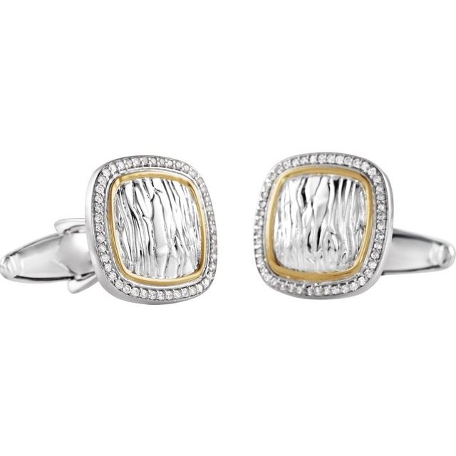 Sterling Silver & 14K Yellow 3/8 CTW Natural Diamond Elephant Print Cuff Links