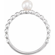 Platinum Cultured White Freshwater Pearl Stackable Ring