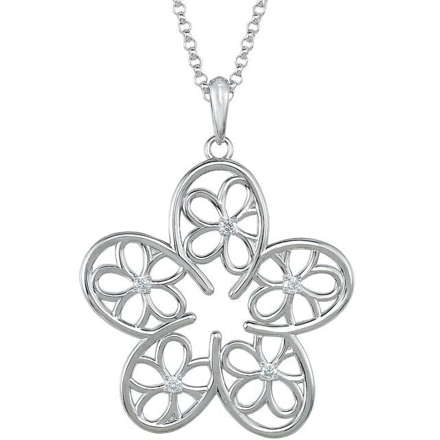 Sterling Silver 1/10 CTW Natural Diamond Flower 18"  Necklace