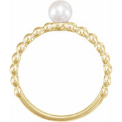 14K Yellow Cultured White Freshwater Pearl Stackable Ring - Elegant Design by Brand Name