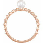 14K Rose Cultured White Freshwater Pearl Stackable Ring