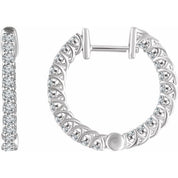 14K White 1 CTW Natural Diamond Inside-Outside 20.1 mm Hoop Earrings