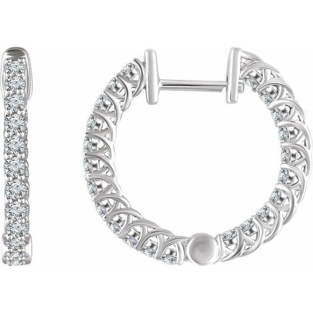 14K White 1 CTW Natural Diamond Inside-Outside 20.1 mm Hoop Earrings