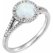14K White Created Opal & 1/6 CTW Natural Diamond Ring