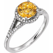 14K White Natural Citrine & 1/6 CTW Natural Diamond Ring