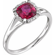 14K White Lab-Grown Ruby & .05 CTW Natural Diamond Ring