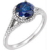 14K White Lab-Grown Blue Sapphire & 1/6 CTW Natural Diamond Ring