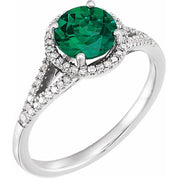 14K White Lab-Grown Emerald & 1/6 CTW Natural Diamond Ring