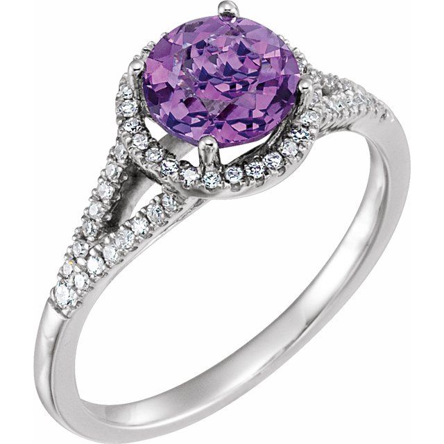 14K White Natural Amethyst & 1/6 CTW Natural Diamond Ring