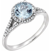 14K White Natural Aquamarine & 1/6 CTW Natural Diamond Ring