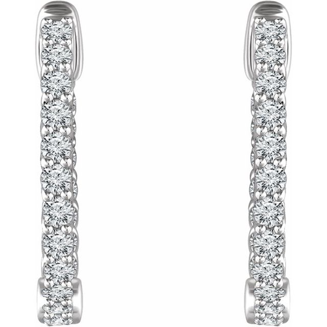 14K White 1 CTW Natural Diamond Inside-Outside 20.1 mm Hoop Earrings