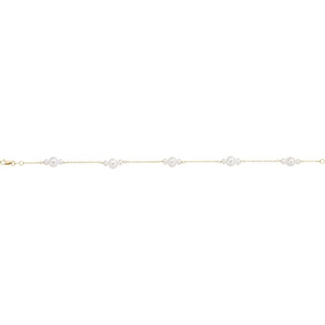 14K Yellow Cultured White Freshwater Pearl 7 1/2" Bracelet
