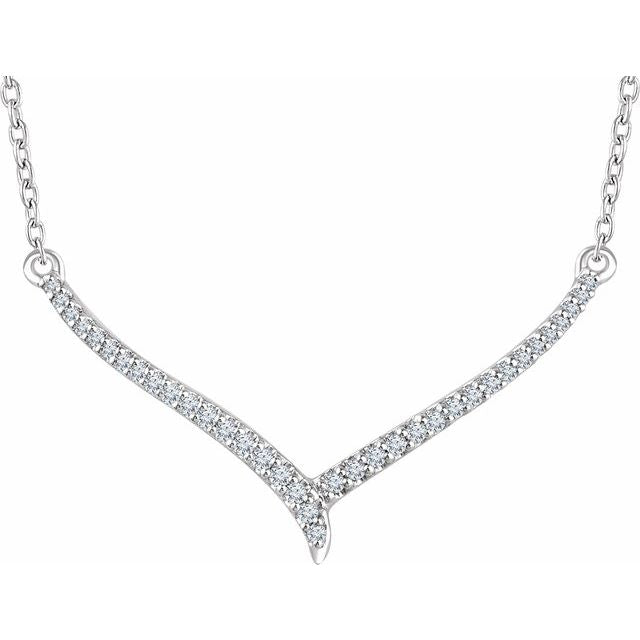 14K White 1/6 CTW Natural Diamond V Necklace - Elegant Jewelry by Brand Name
