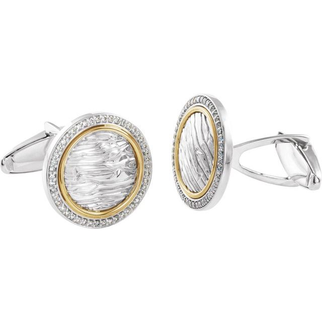 Sterling Silver & 14K Yellow Gold Alligator, Snake, and Elephant Skin Design Cuff Link Mounting
