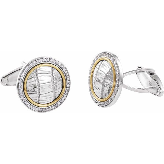 Sterling Silver & 14K Yellow Gold Alligator, Snake, and Elephant Skin Design Cuff Link Mounting