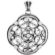 Sterling Silver 3/8 CTW Natural Diamond Filigree Pendant