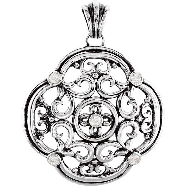 Sterling Silver 3/8 CTW Natural Diamond Filigree Pendant