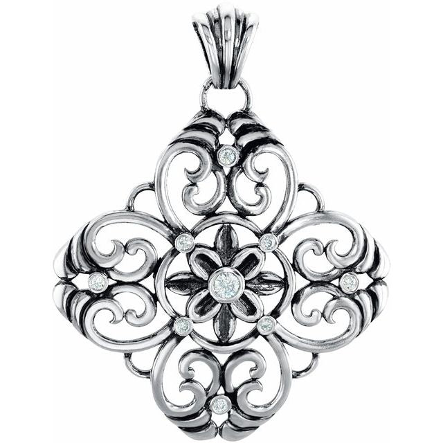 Sterling Silver 1/3 CTW Natural Diamond Filigree Pendant