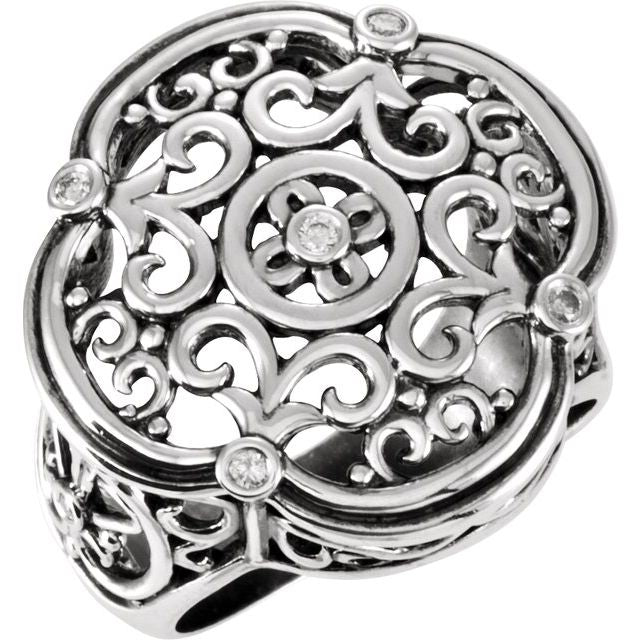 Sterling Silver .08 CTW Natural Diamond Filigree Ring