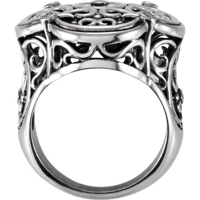Sterling Silver .08 CTW Natural Diamond Filigree Ring