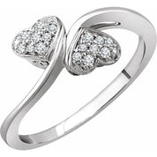 10K White Gold Natural Diamond Heart Promise Ring with 1/10 CTW and .06 CTW