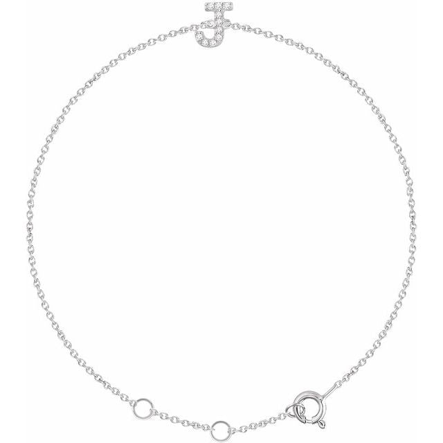 14K White .05 CTW Natural Diamond Initial J 6-7" Bracelet