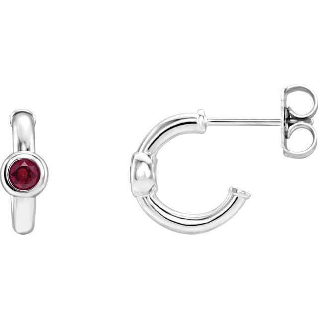 14K White Natural Ruby Huggie Hoop Earrings