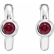 14K White Natural Ruby Huggie Hoop Earrings