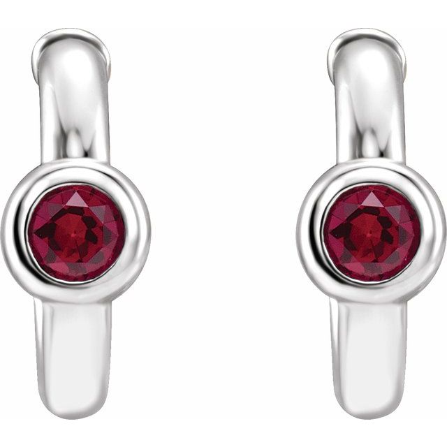 14K White Natural Ruby Huggie Hoop Earrings